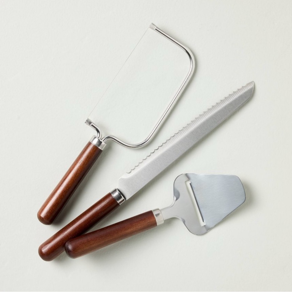 Hearth & Hand Set of 3 Cheese and Bread Knives Dark Brown